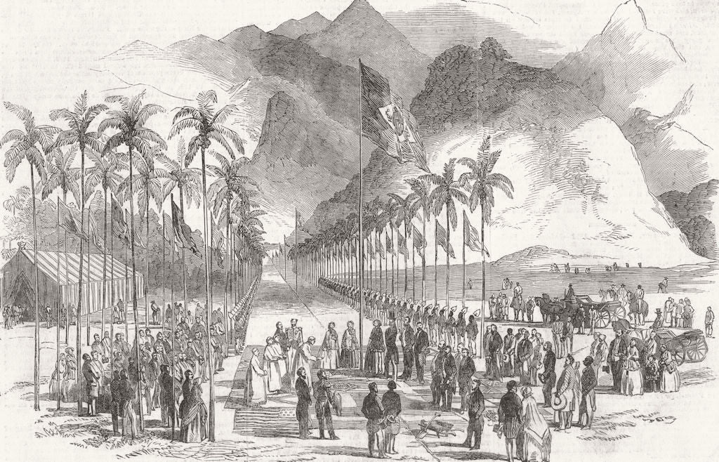 BRAZIL. Start of Petropolis railway Emperor 1852 old antique print picture